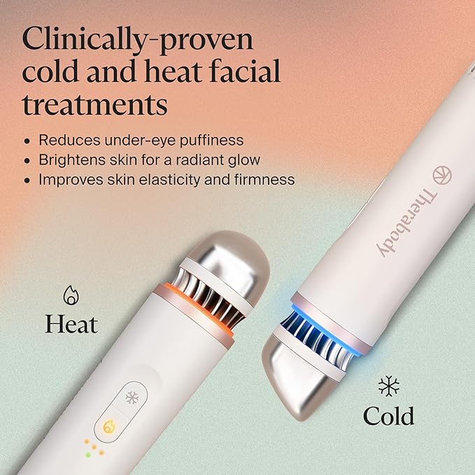 Therabody TheraFace Depuffing Wand – Cold and heat skincare treatment to depuff and glow; beauty wand, face roller and eye massager for dark circles and radiant skin, White