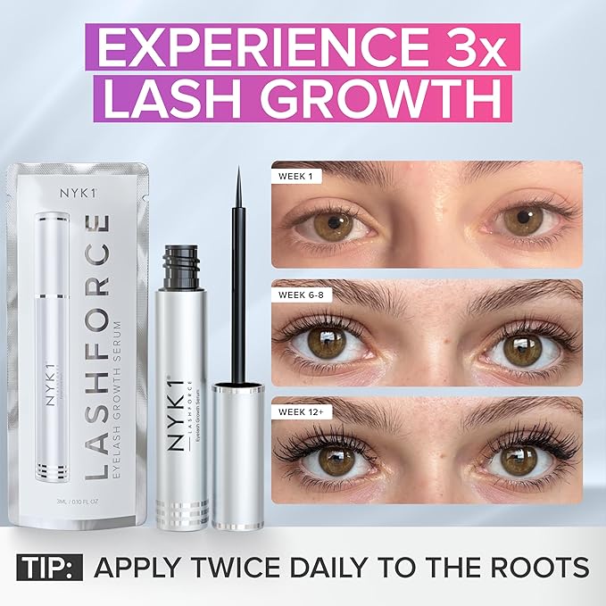 NYK1 CONCENTRATED Lash Serum For Eyelash Growth (3ml) LashForce Eyelash Serum To Grow Lashes Longer And Thicker - Lash Growth Serums For Easy Application And Long Lasting Results For Fuller Eyelashes