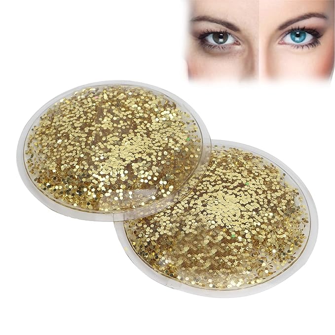 Gel Ice Pack, Hot Cold Eye Gel Ice Pack, Reusable Cooling Eye Cover for Dark Circles Puffiness, Redness and Eye Relax (Gold)