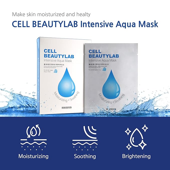 Intensive Aqua Mask 20 Pack｜Hydrating, Moisturizing and Soothing Face Sheet Mask for All Skin Types｜With Hyaluronic Acid, Panthenol, Shea Butter, Jojob Oil, Witch Hazel
