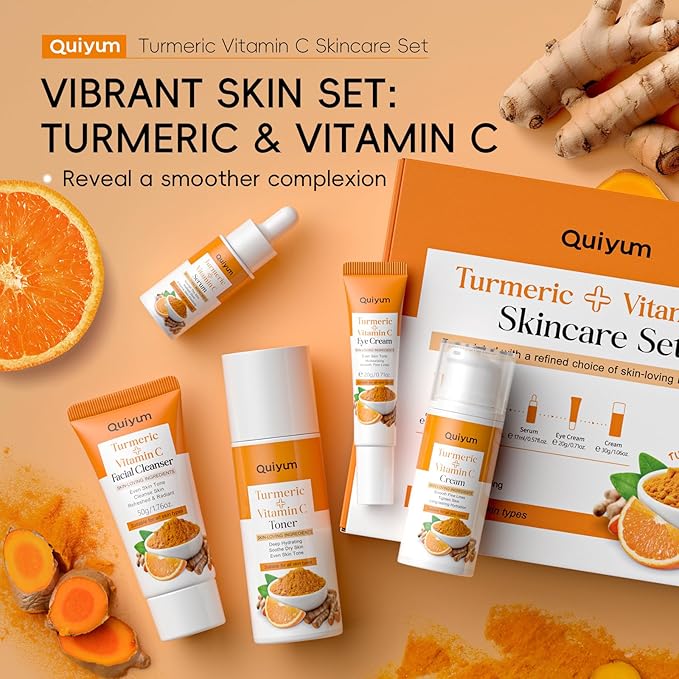 Skin Care Set, Turmeric Vitamin C Skincare 5PCS - Beauty Skin Care for Teens, Facial Skin Care Routine Set Kit, Improve Dark Spot, Reduce Acne, Moisturizer Women Mother's Day Gift