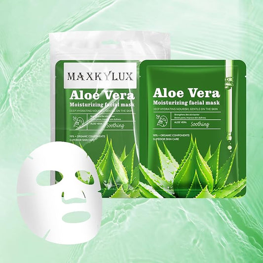 Aloe Vera Soothing Mask Hydrating Face Masks Skincare Moisturizing Facial Sheet Mask Skin care for Dry, Oily, Sensitive Skin Face Mask for Acne, Sun Care, Calming, 25ml/0.88oz, Pack of 10