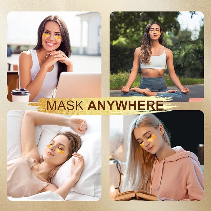 10Pairs 20Pcs 24K Gold Under Eye Patches, Collagen Eye Masks for Dark Circles and Puffiness, Reduce Wrinkles and Puffy Eyes, Refresh Your Skin, Women Skincare Eye Treatment Products