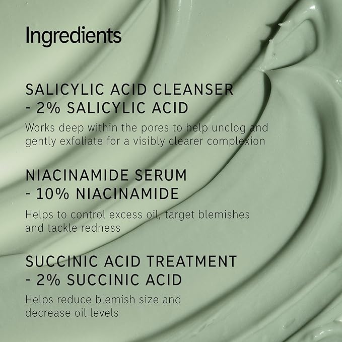 The INKEY List Acne Treatment Set – Salicylic Acid Cleanser, Niacinamide Serum & Succinic Acid Spot Treatment – Clears Acne, Breakouts & Blemishes – Skincare for Oily, Acne-Prone Skin