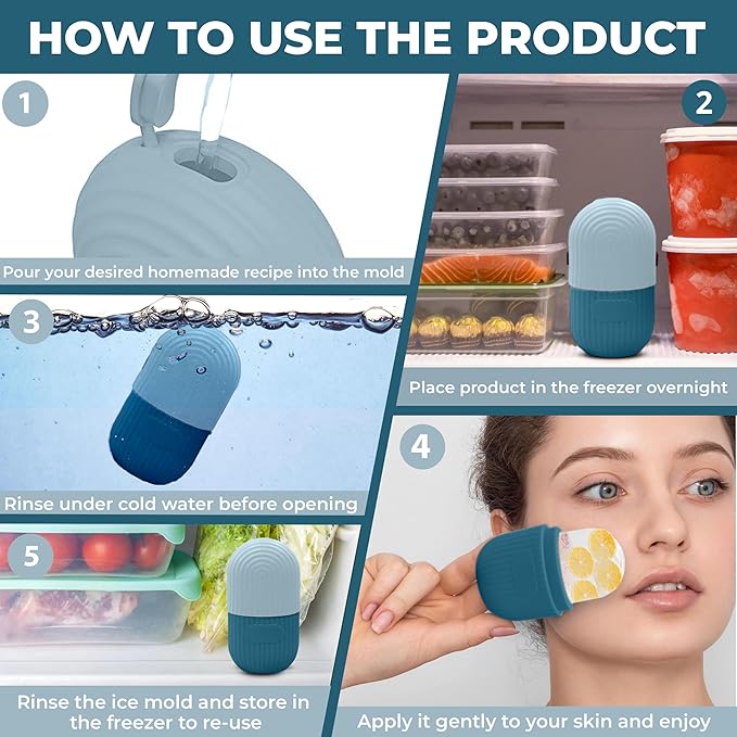 Luxury Cooling Ice Face Roller - Silicone Ice Mold for Face, Eyes, and Neck (Blue)