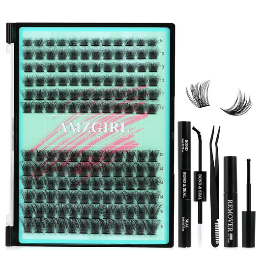 Lash Clusters Kit,144Pcs Eyelash Extension Kit Midnight with Lash Bond and Seal,Lashes Extensions Kit Lash Applicator Tool for Eyelashes Cluster Kit by AMZGlRL(D-Mix8-16mm Kit)