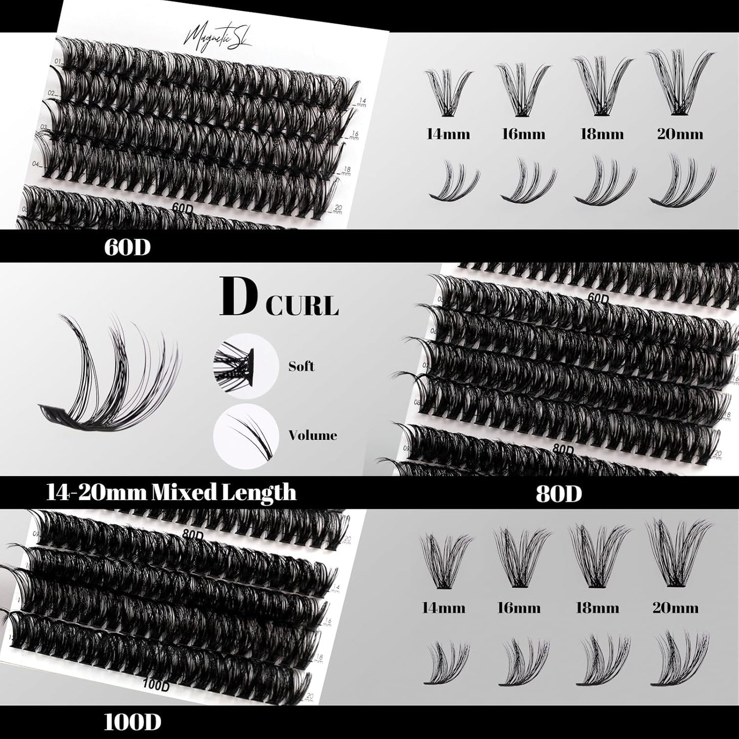 Lash Clusters 480 Clusters D Curl 10-20mm False Eyelash 60D 80D 100D Thick Eyelash Extension 20D 30D 40D Individual Eyelashes Multi-Style DIY Lash Extensions for Beginners(20D-100D-D, 10-20MIX)