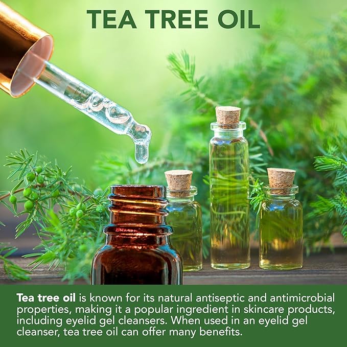 NOVEHA Tea Tree Eyelid Gel Cleanser - for Blepharitis, MGD, and Dry Eye with Pro-Vitamin B5, Hyaluronic Acid, and Cucumber Extract - Gentle Cleansing, Soothes Itchy Eyelid and Burning Eyes - 50mL