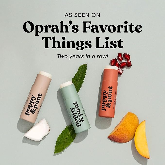 Poppy & Pout Pomegranate Peach Jumbo Lip Balm | All Natural Lip Balms & Moisturizers | Hydrates with Beeswax, Vitamin E, Organic Coconut Oil | Cruelty-Free | Lip Balm in Recyclable Cardboard Tube