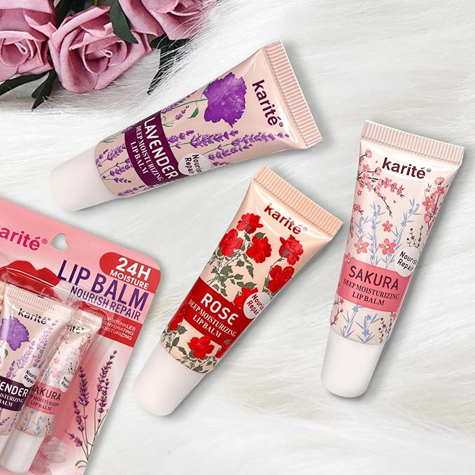Lip Balm with Floral Fragrance - Enchanting Roses, Fragrant Lavender & Elegant Plum Blossoms - Perfect Stocking Stuffers for Women & Birthday Gifts for Women，100% natural lipstick