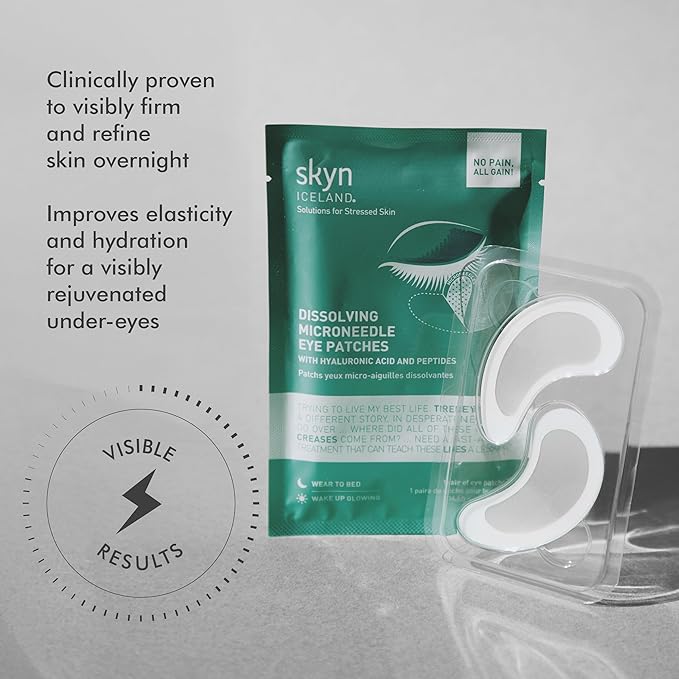 skyn ICELAND Dissolving Microneedle Under Eye Patches with 39% Hyaluronic Acid & Peptides No-Slip Eye Masks for Firming Wrinkles & Fine Lines, 3 Pairs