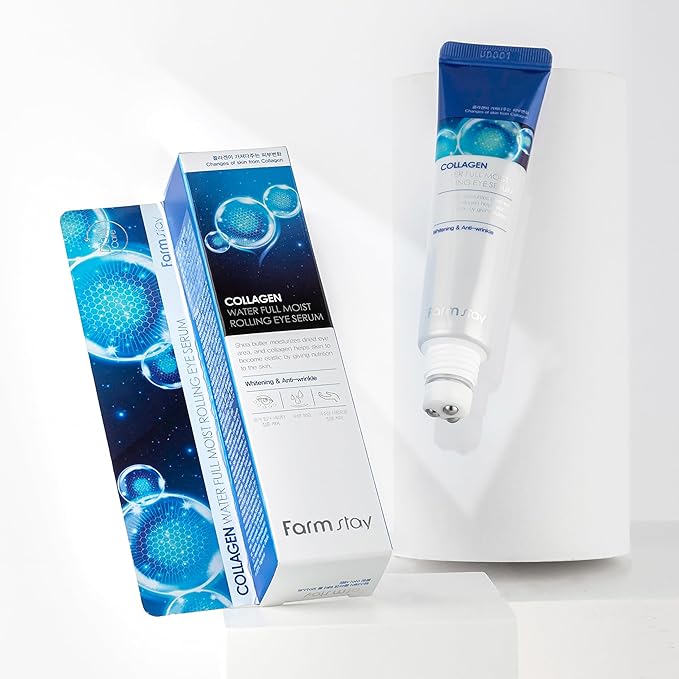 Farmstay Collagen Water Full Moist Rolling Eye Serum - Under Eye Serum Reduces Wrinkles and Fine Lines - Skincare Product with Shea Butter - 0.84 oz