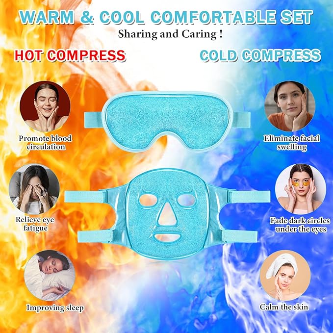 Geyoga Gel Ice Face Eye Mask Cooling Face Eye Masks for Reducing Puffiness, Dark Circles, Redness, Pain Relief, Migraine, Stress, Hot/Cold Pack Compress with Soft Plush Backing (Sky Blue)