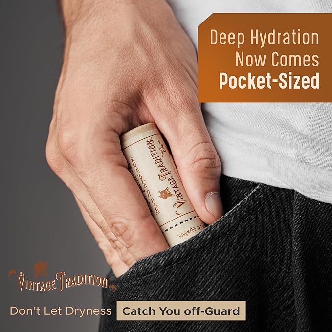 Vintage Tradition Moisturizing Beef Tallow Lip Balm – Tube Lip Moisturizer with Peppermint Essential Oil Hydrates & Soothes Dry Lips – Grass-Fed Tallow Balm for Skin Care, 0.5 Fl. Oz.