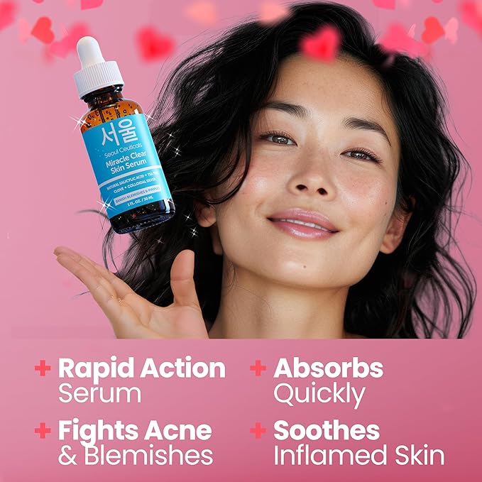 SeoulCeuticals Korean Acne Serum, Skin Care Treatment for Acne Prone Skin - Rapid Action Salicylic Acid, Tea Tree & Clove For Even Skin Tone 1oz