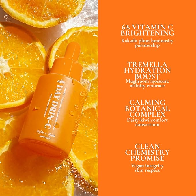 DAY DRIN-C 2 in 1 Face Hydration Serum with Vitamin C and Hyaluronic Acid, Moisturizing, Plumping, & Smoothing the Appearance of Fine Lines, 1.01 oz