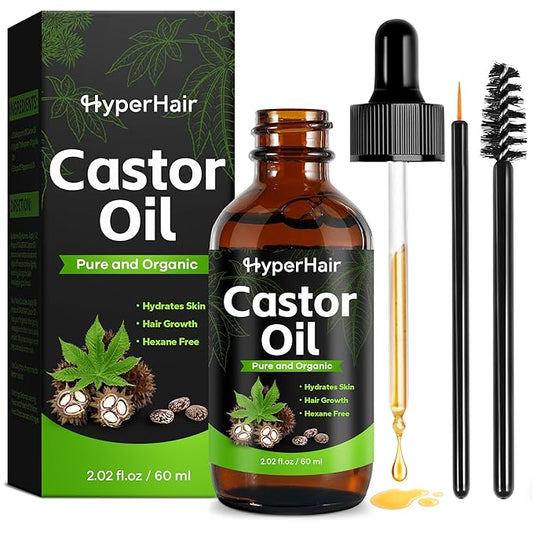 Clean And Organic Castor Oil(2.02 Fl. Oz), Cold Pressed Unrefined For Hair, Eyelashes, Eyebrow Growth, Essential Oil, Massage Oil, Hair Nourishing Oil, Deep Massage & Moisturizing For Body