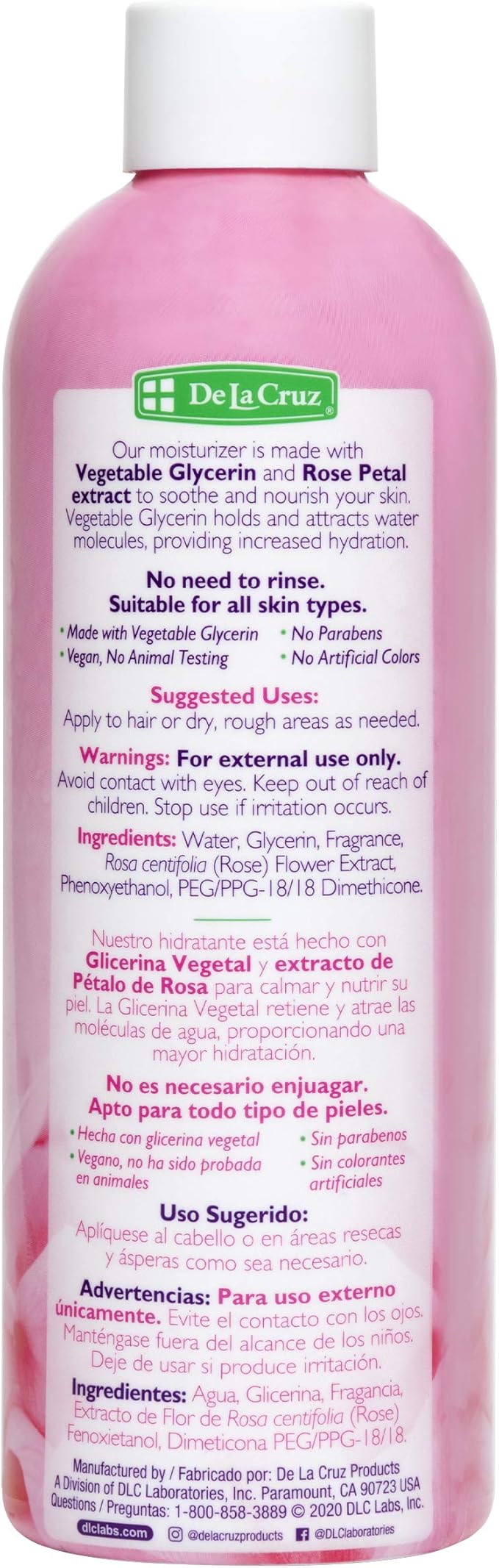 De La Cruz Rose Water and Glycerin for Face - Rosewater Facial Toner and Moisturizer for Skin and Hair 8 fl oz (236 mL) - 10 Bottles