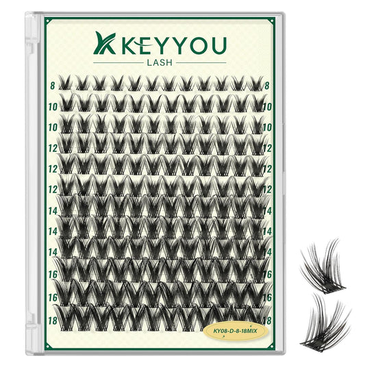 KEYYOULASH Lash Clusters Manga Lash Extension D Curl 144pcs 8-18mm Wispy Eyelash Clusters Natural Volume Eyelash Extensions Individual Lashes DIY at Home(KY08,D-8-18MIX)