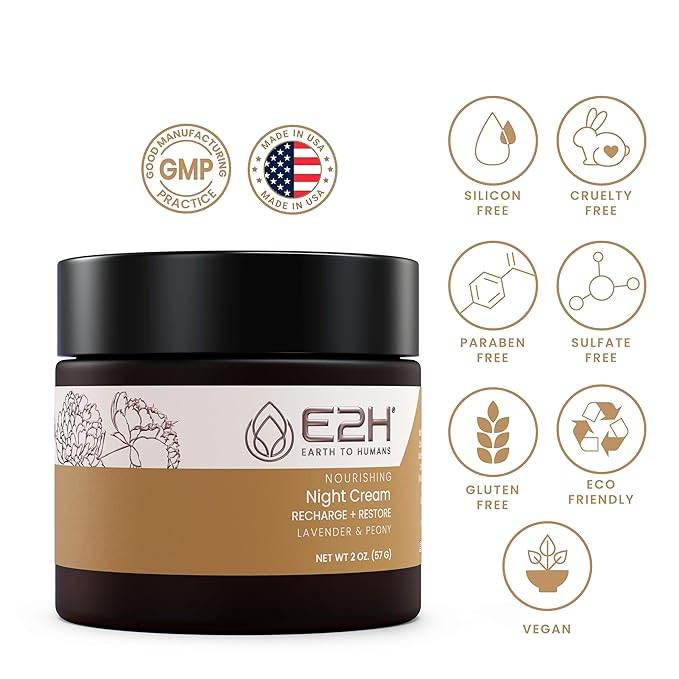 E2H Nourishing Night Cream with Lavender and Peony | Rejuvenates & Nourishes | Firms & Evens Tone | Dewy Radiant Glow