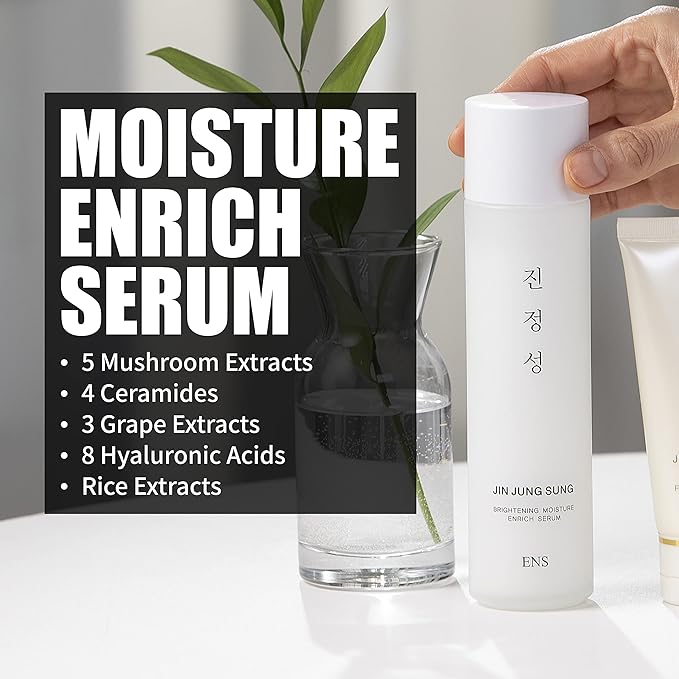 JIN JUNG SUNG Non-sticky Enrich Moisture Niacinamide Serum 5 Oz Even Skin Tone Minimizing Pores Plump Fine Lines 8-Hyaluronic Acids 5 Mushrooms 4 Ceramides Oily Sensitive No Chemicals Korean Skincare