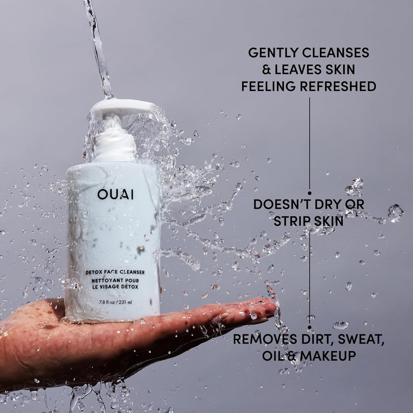 OUAI Detox Facial Cleanser - Deep Cleansing Face Wash with Glycolic Acid, Niacinamide & PHA - Removes Sweat, Dirt & Oil Without Drying - Gentle Face Cleanser for Post-Workout (7.8 Fl Oz)