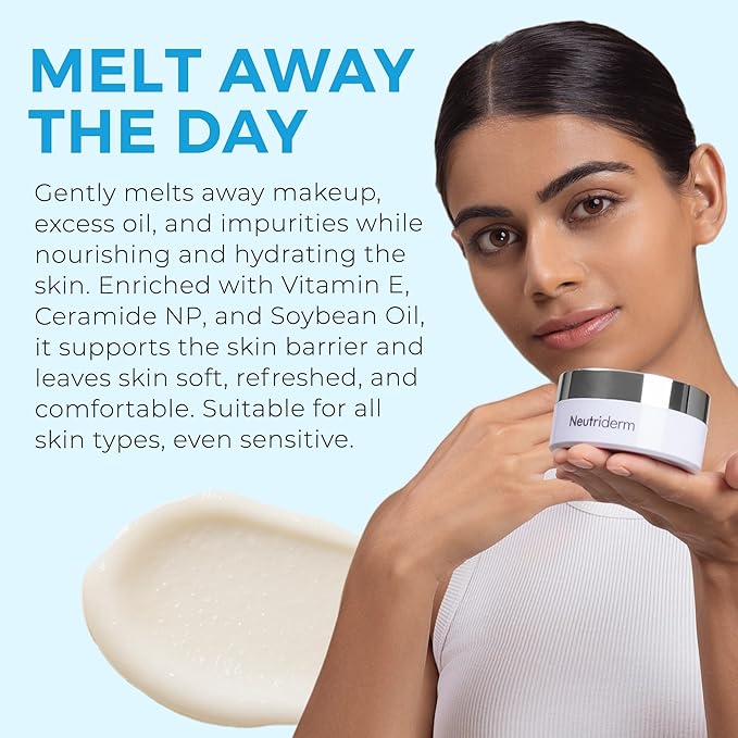 NEUTRIDERM Cleansing Balm – Hydrating Makeup Remover Balm & Oil Based Cleanser with Vitamin E & Ceramides for Soft, Radiant Skin | All Skin Types (80g/2.8oz)