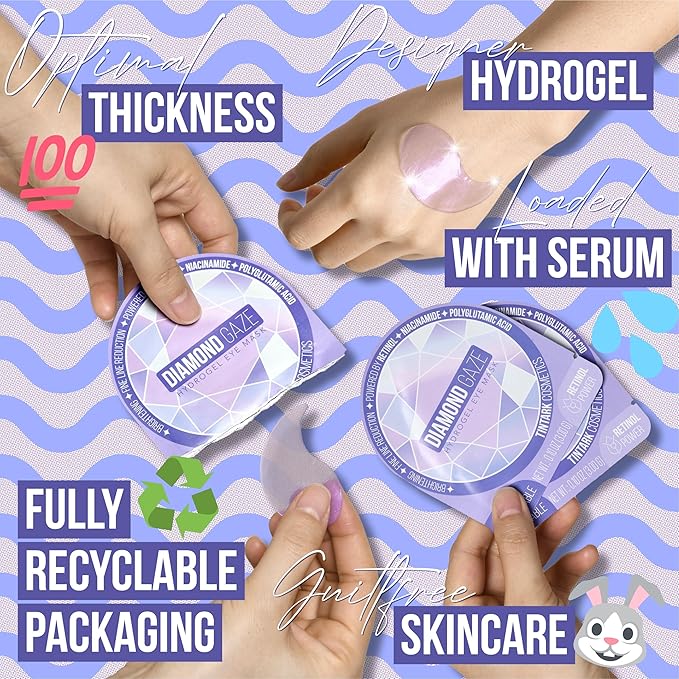 DIAMOND GAZE Under Eye Patches 28 Pairs, Rejuvenate Eye Area, Soothing Hydrate Brighten Skin, Plumps Fine Lines, Hydrogel Eye Mask with Retinol, Niacinamide and Polyglutamic Acid, Eye Gel Pads