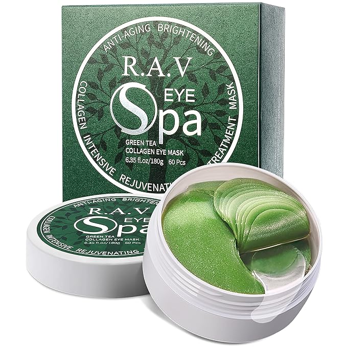 R.A.V Under Eye Patches, Eye Masks, 30 Pairs Collagen Patches for Nourish Firming Repair for Fine Lines, Wrinkles, Dark Circles Bags Eye Treatment, Improve Lines Puffiness for men women (Green Tea)