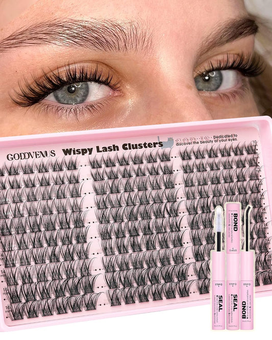 Lash Clusters Kit Wispy Cluster Eyelash Extensions Kit Natural DIY Lash Extension Kit 10-16mm Eyelashes Clusters 180pcs C Curl Individual Lashes Cluster Eyelash (No Tweezers)