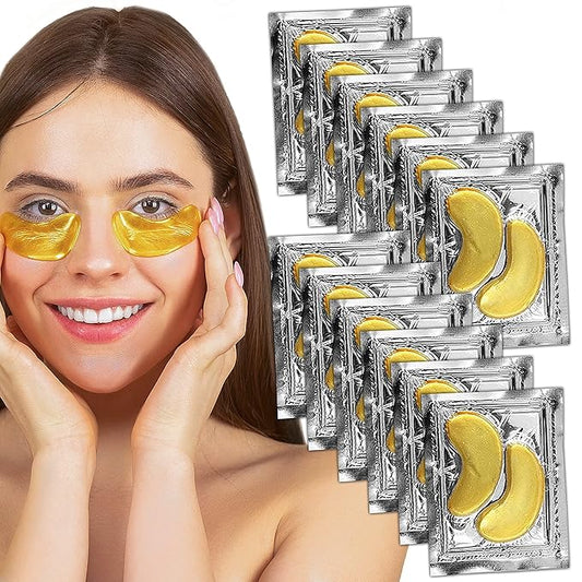 Under Eye Anti-Aging Eye Mask Collagen Patch Treatment for Minimizing Wrinkles, Puffy Eyes, Eye Bags, Dark Circles, Fine Lines Under the Eye, Looking Less Tired, Revitalizing, Moisturizing and Refreshing Your Skin 12 Pairs (Gold)