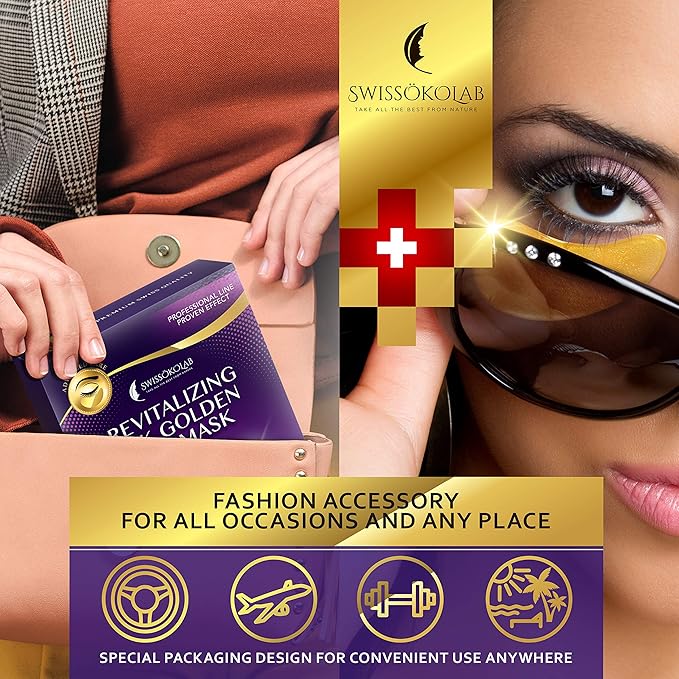 SWISSÖKOLAB Under Eye Patches For Puffy Eyes 24k Gold Eye Mask Dark Circles And Puffiness Collagen Eye Gel Pads Moisturizing & Reducing Wrinkles Anti-Aging Hyaluronic Acid (Revitalising)
