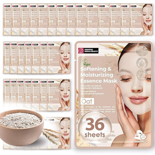 Original Derma Beauty Collagen Face Masks 36 PK Vegan Ultra Moisturizing Face Masks Skincare Sheet Masks Set for Beauty & Personal Care Korean Face Mask (Oat)