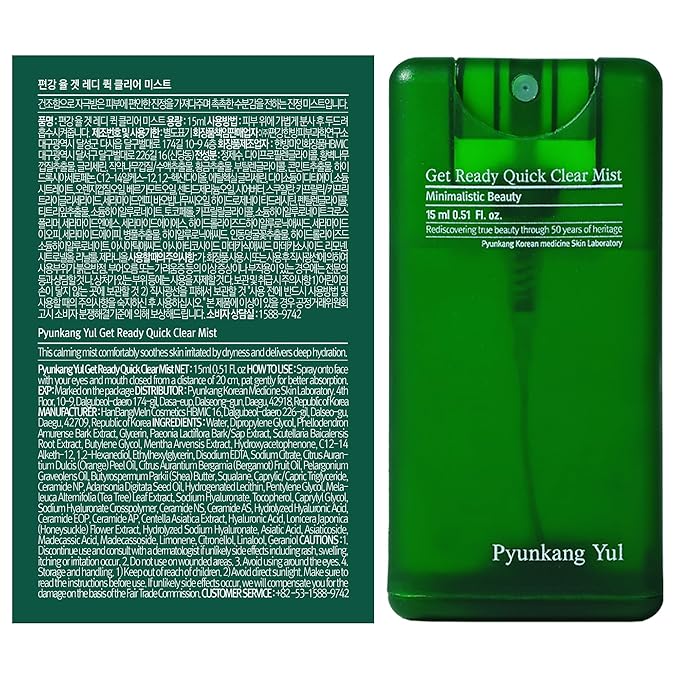 Pyunkang Yul [PKY] Ultimate Get Ready Quick Clear Mist for Sensitive Skin, Intensely Calms & Soothes Redness with Cica & Tea Tree, Compact size, Korean Skincare (0.51 Fl. oz, 15ml)