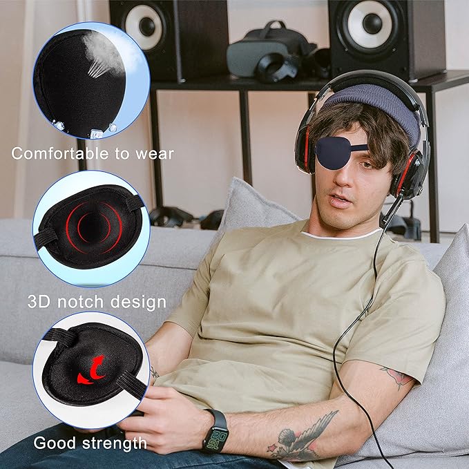 Eye Patches for Adults，2 Pcs Medical Eye Patches for Amblyopia Lazy Eye Patches for Left or Right Eyes，Black 3D Adjustable Eyepatch