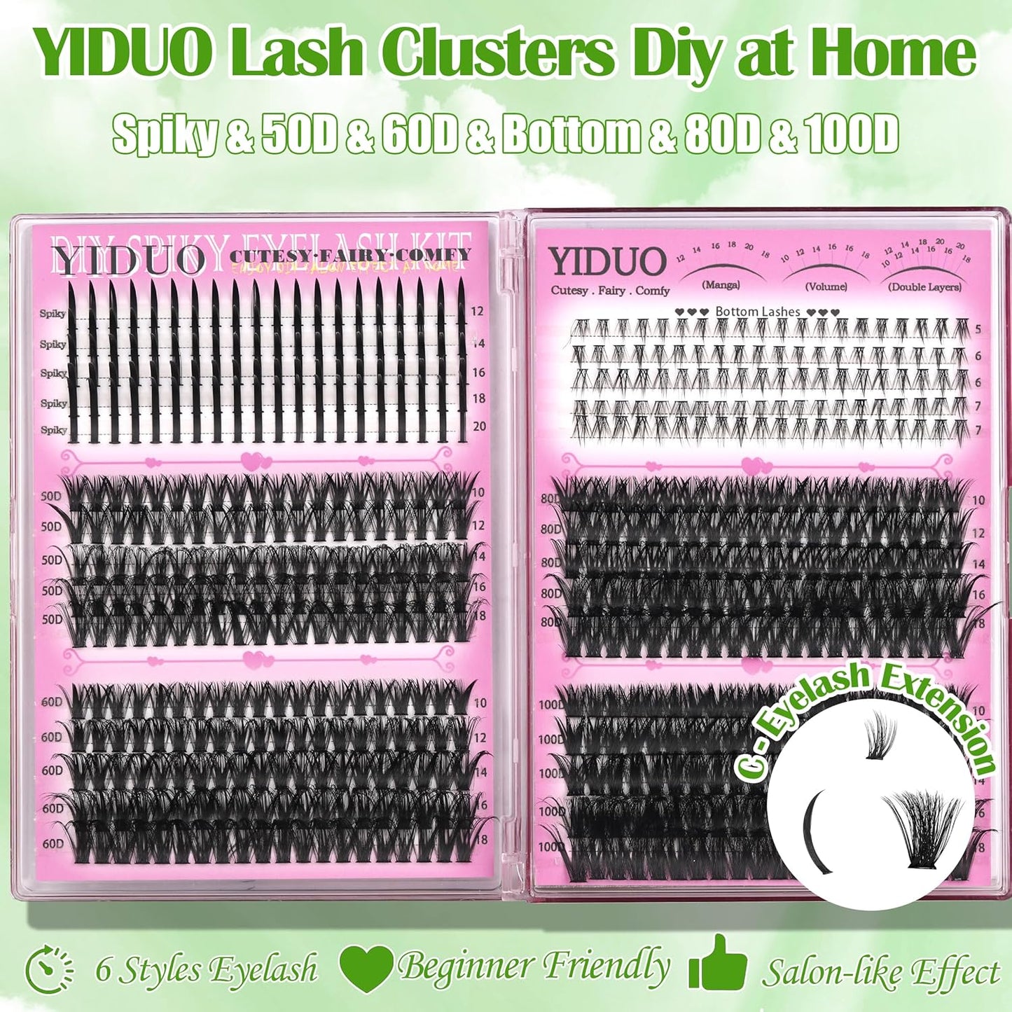 6 Box Mix Lashes Clusters Kit Gift Packs 1686Pcs with 2X Bond&Seal Volume Mega/Bottom Soft Extension False Eyelash D Curl Wispy Natural DIY Individual Fake Eyelashes for Beginners Bulk Pack