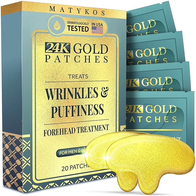 Forehead Wrinkle Patches for Face - Collagen, Hyaluronic Acid and Vitamin A Skin Pads - Forehead Line Remover Wrinkle Eye Patch Set - 20 Golden Sachets