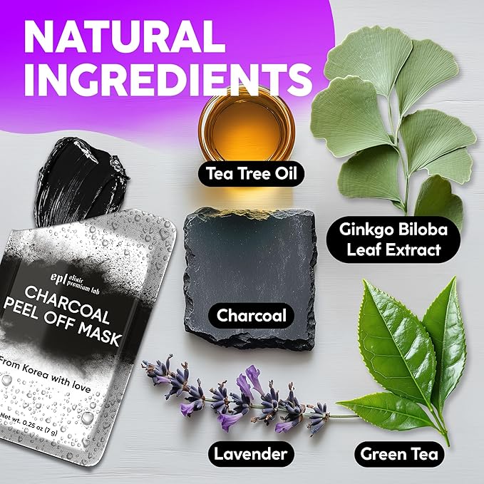 Korean Activated Charcoal Face Mask Peel Off - Blackhead Remover Mask - Facial Peeling & Nose Pore Cleaner - Black Head Remover for Face - Alternative to Pore Strips - Korean Skin Care Masks - 8 Pack