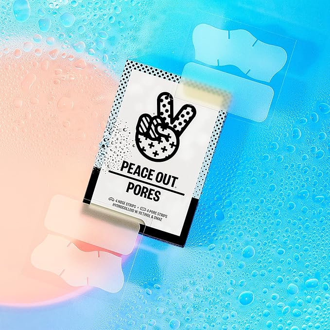 PEACE OUT Skincare Pore Minimizing Strips, Hydrocolloid Pore-Refining Nose and Face Strips with Retinol & Vitamin A to Shrink Enlarged Pores and Remove Blackheads (4 pore and 4 nose strips)
