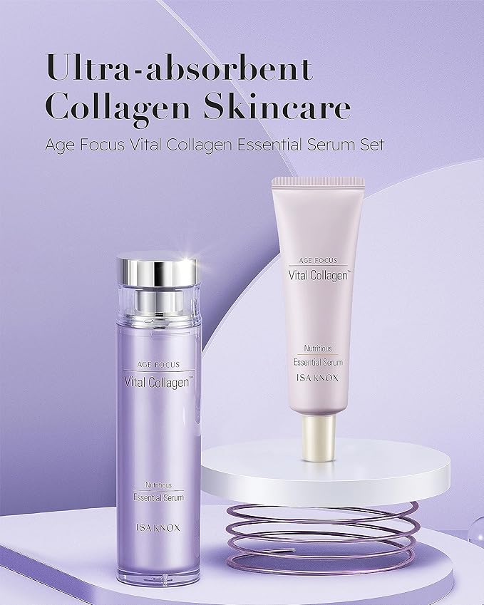 ISA KNOX AGE FOCUS VITAL COLLAGEN Essential Serum (2.4fl oz) - Korean Skin Care, Ampoule by LG Beauty. Hydrolyzed Collagen, Vitamins C, B12 & E