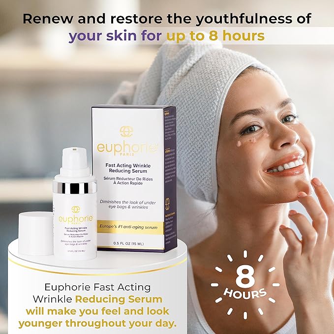 Euphorie Rapid Reduction Eye Serum - Advanced Formula - Anti Aging Serum Visibly Reduces Under-Eye Bags, Wrinkles, Fine Lines & Crow's Feet Instantly - Instant Face Lift Cream .5 Fl Oz (15ml)